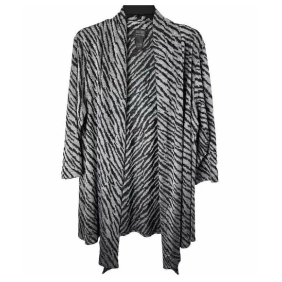 Chicos Light Jacket Topper 3 XL Black Gray Silver Open Front Stretch Washable - Picture 3 of 10